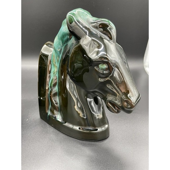 Blue Mountain Pottery Horse Head Bookends Mid Century Modern Pair Set 2 Vintage - Picture 10 of 11